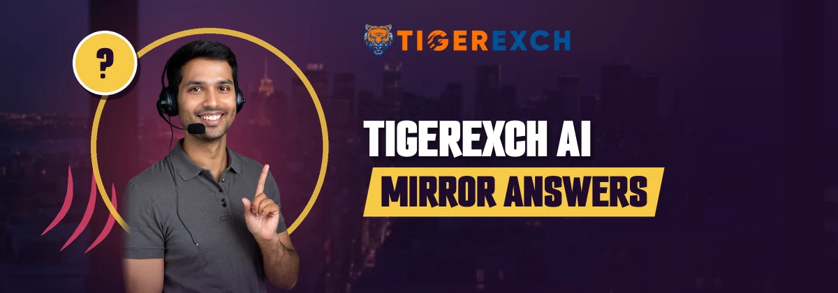 Headset host raising one finger beside the Tigerexch AI mirror questions strip
