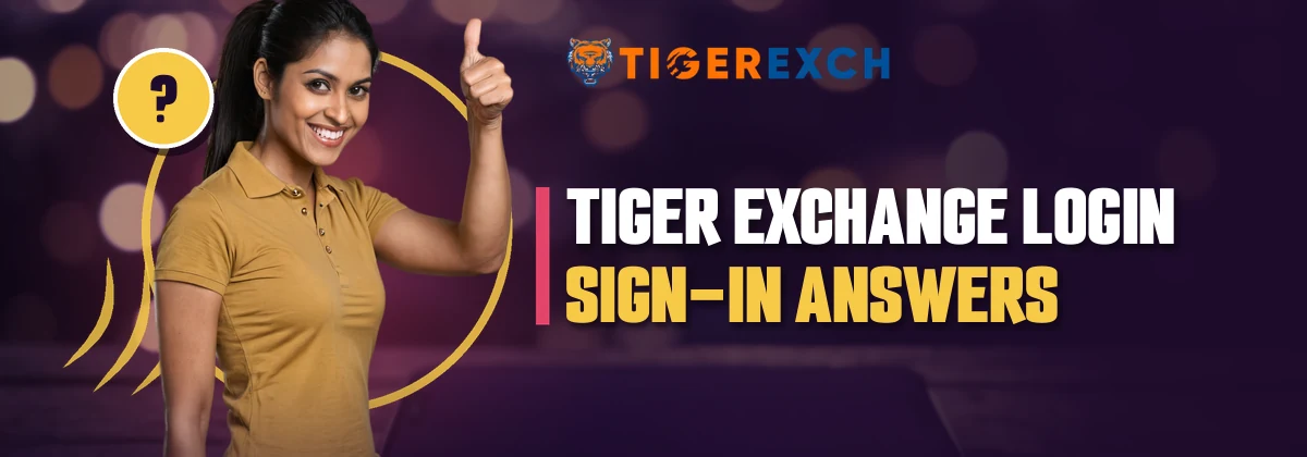 Woman in a mustard polo giving a thumbs-up beside the Tiger Exchange sign-in answers strip