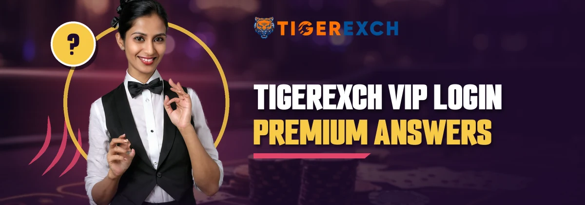 Hostess in a bow-tie vest beside the Tigerexch VIP premium questions strip